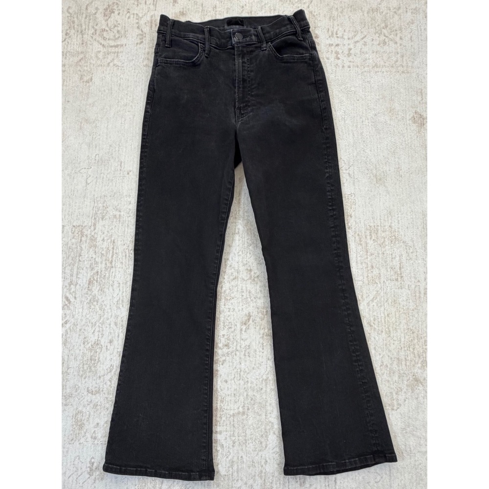 Mother The Lil Hustler Ankle Jeans Faded Black High Rise Flare Stretch Denim